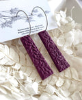 Gold & Burgundy Clay Earrings, Floral Vine Embossed Dangles, Handmade Fashion Boho Jewelry