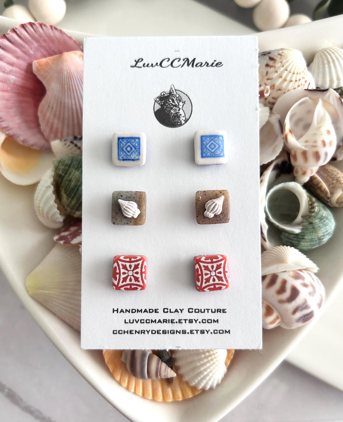 Tile Studs, Santorini Clay Stud Set, Mediterranean Vacation Boho Earrings, Handmade Jewelry, Stocking Stuffers