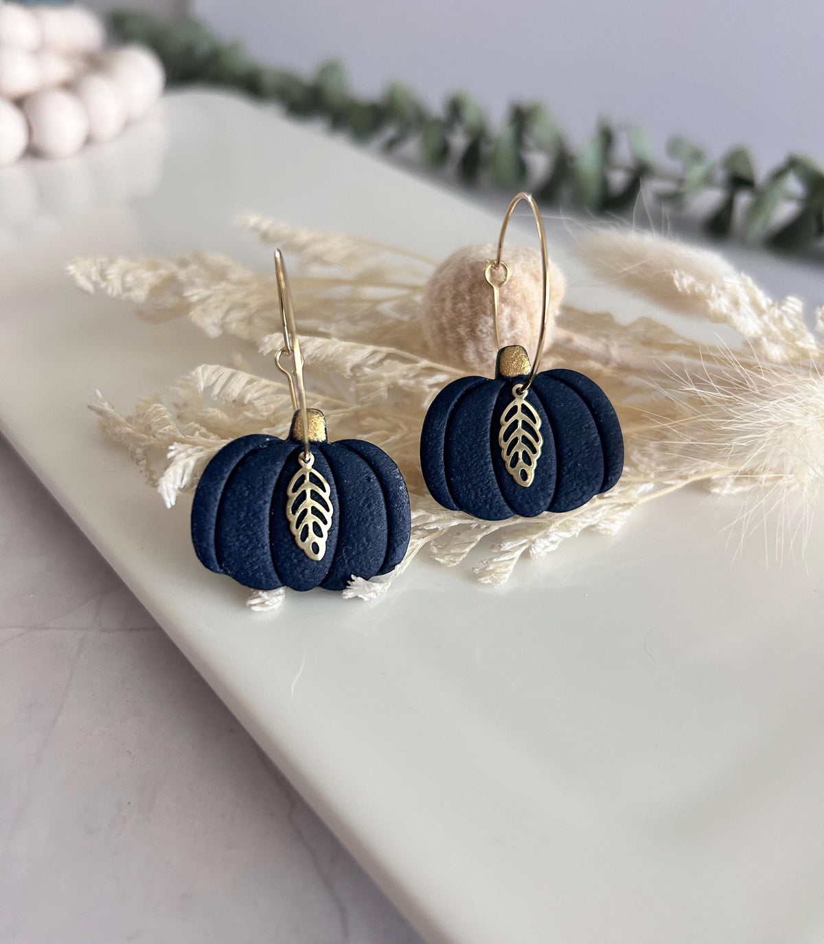 Pumpkin Earrings, Hoop Dangles, Fall Leaf, Boho Handmade Fashion Jewelry