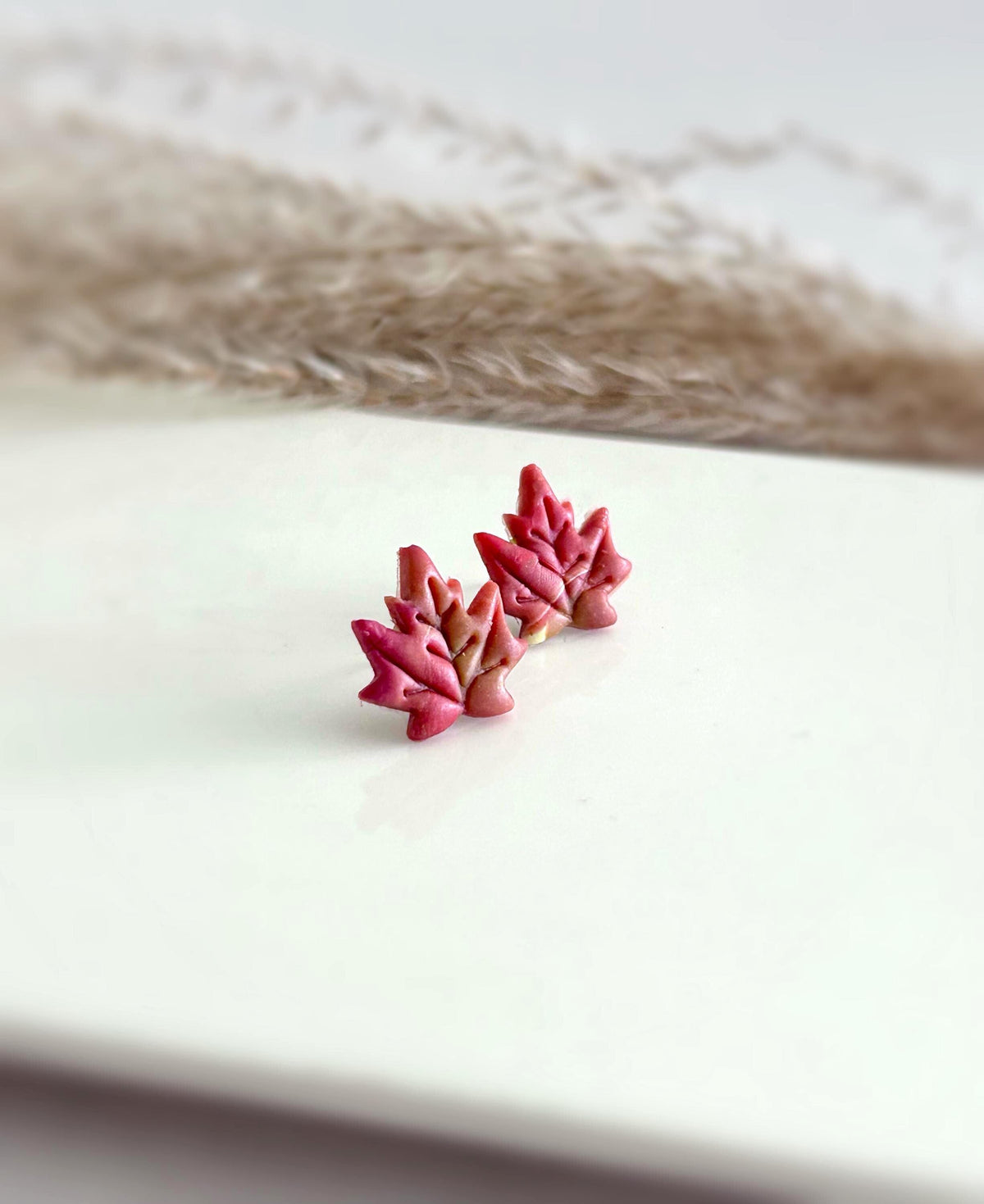 Fall Maple Leaf Stud Earrings, Multicolor Autumn Clay Studs, Handmade Boho Gift