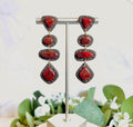 Red and Brown Marbled Stone Clay Earrings, Long Geometric Stud Dangles, Lightweight Hypoallergenic