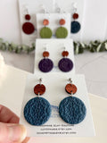 Boho Clay and Wood Stud Earrings: Blue Mandala Circle Dangles
