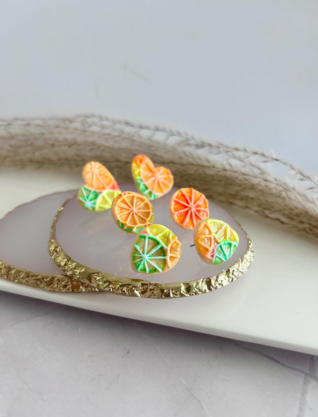 Bright Neon Citrus Studs, Blood Orange Earrings, Foodie Citrus Grapefruit Lime Lemon Clay Jewelry