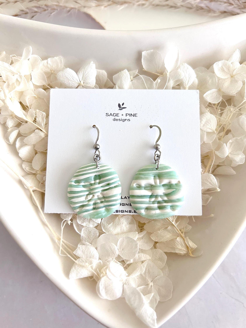 Sand Dollar Summer Earrings, Polymer Clay Dangles, Peach Mint Vacation Coastal Beach Handmade Gift