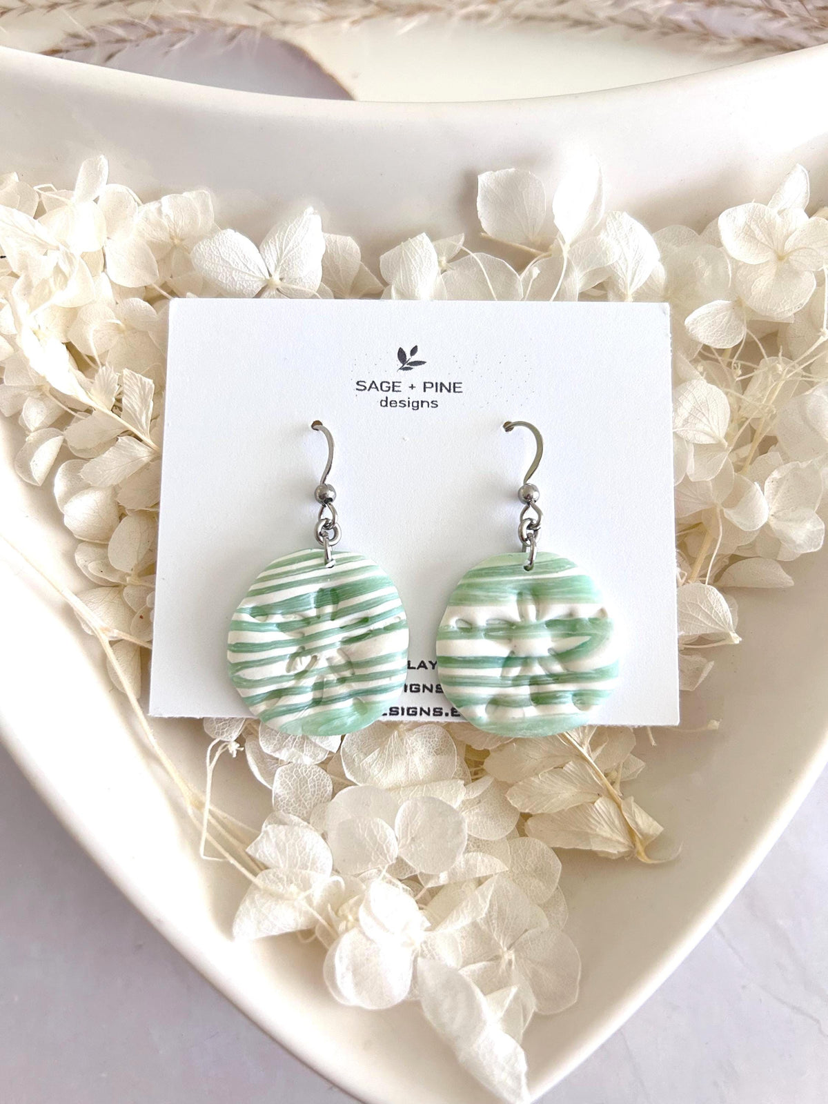 Sand Dollar Summer Earrings, Polymer Clay Dangles, Peach Mint Vacation Coastal Beach Handmade Gift