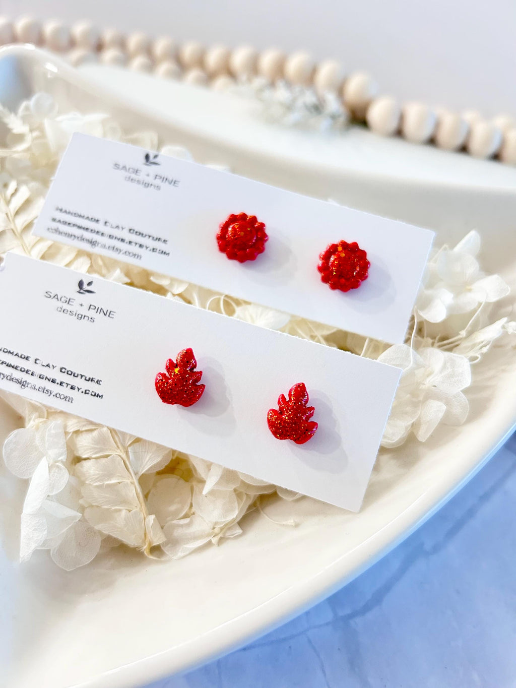 Year of Fire Studs, Sparkly Flame Red Clay Post Earrings