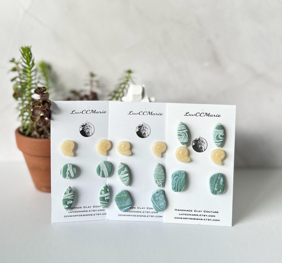 Surfboard Stud Earrings, Beach Clay Studs Set, Seashell Handmade Fashion Boho Jewelry