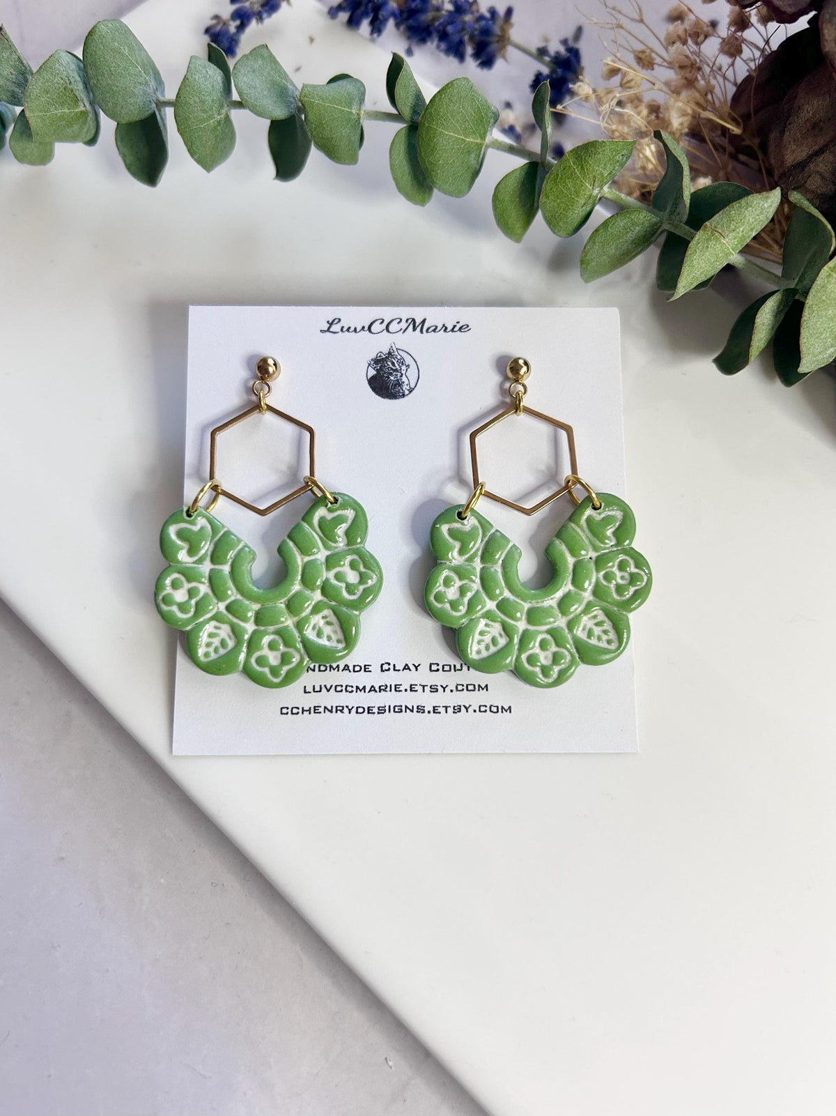 Green Large Earrings with Leaves, Handmade Hoop Long Hanging Modern Drops, Fall Leaf Jewelry