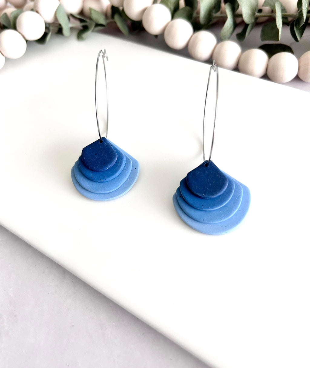 Butter Yellow or Light Blue Hoop Earrings, Geometric Boho Dangle Hoops, Lightweight Handmade Jewelry