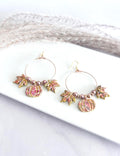Fall Leaf Clay Earrings, Pumpkin Maple Beaded Hoop Dangles, Boho Hypoallergenic Lightweight Jewelry