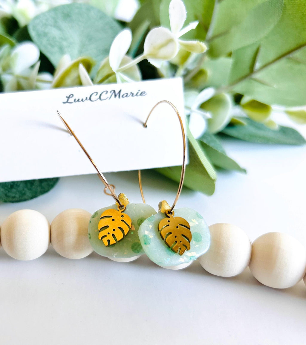 Pastel Pumpkin Earrings, Mint Green Clay Hoops, Handmade Lightweight Fall Jewelry