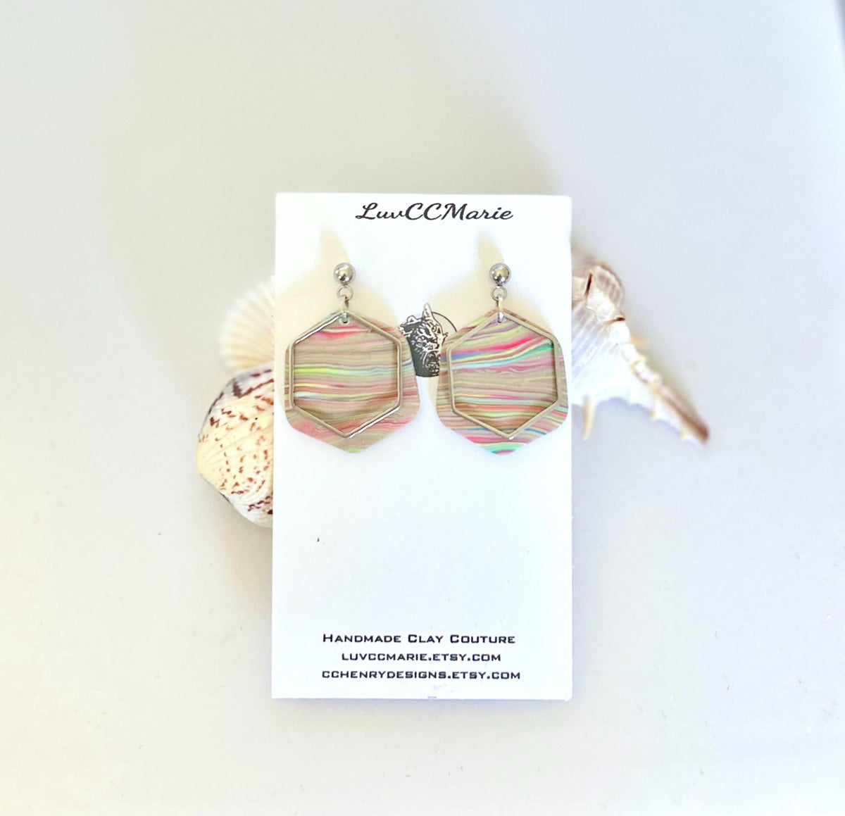 Handmade Clay Striped Earrings, Rainbow Pride Silver Dangles, Lightweight Jewelry Gift