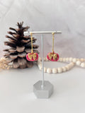 Handmade Pink Pumpkin Earrings: Gold Bow Clay Dangles