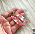 Coral Floral Clay Earrings: Boho Walnut Wood Dangles