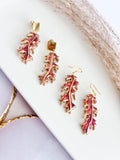 Fall Leaf Clay Earrings, Red and Gold Autumn Dangles, Boho Hypoallergenic Lightweight Jewelry