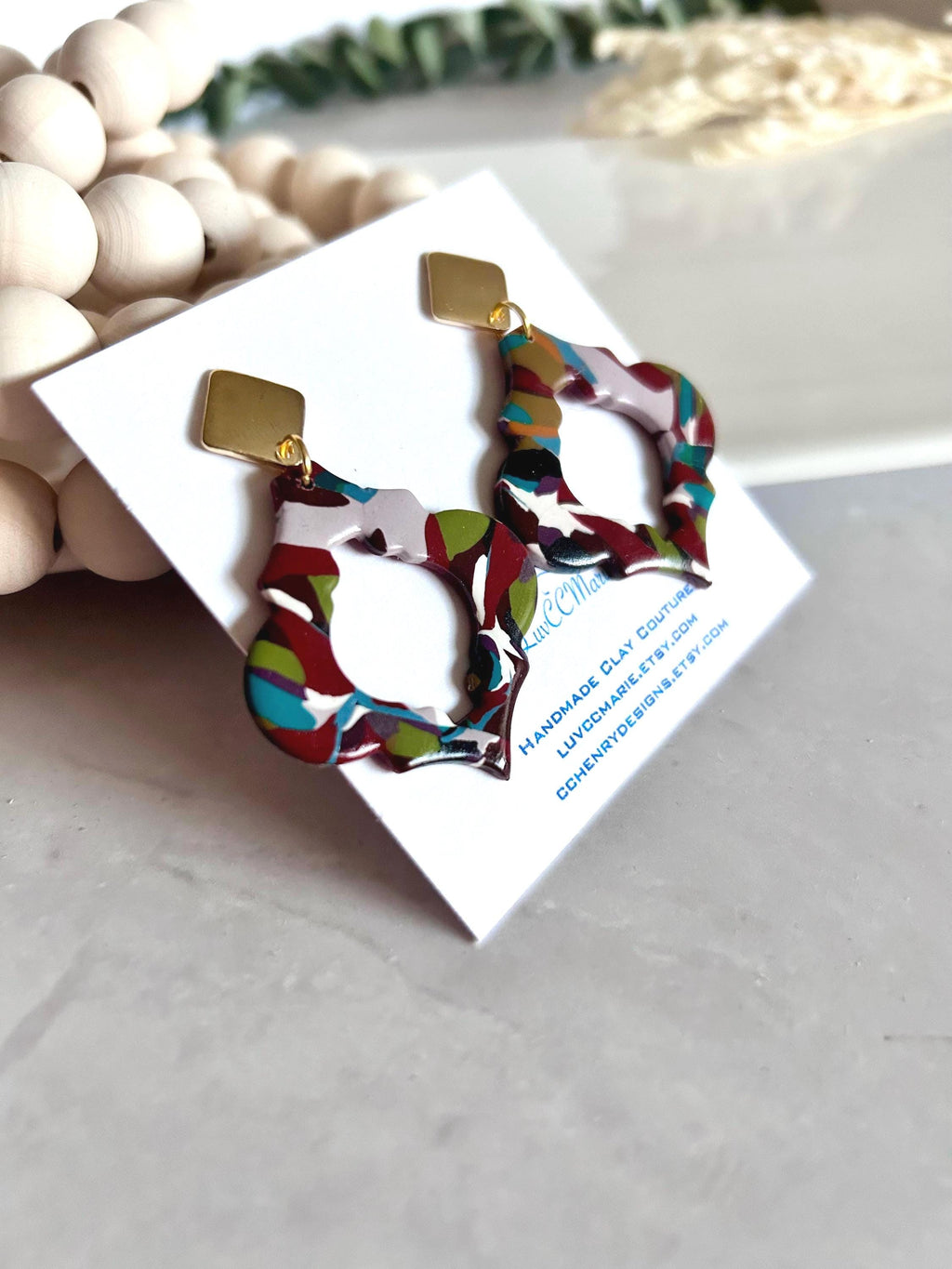 Handmade Moroccan Clay Earrings, Boho Chic Lightweight Dangles, Retro Large Multicolor Statement Jewelry