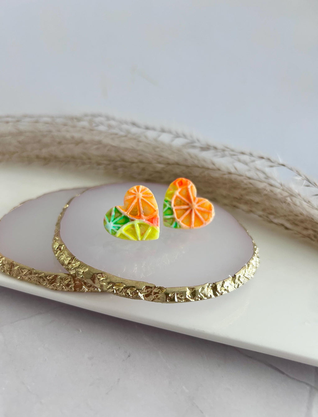 Bright Neon Citrus Studs, Blood Orange Earrings, Foodie Citrus Grapefruit Lime Lemon Clay Jewelry