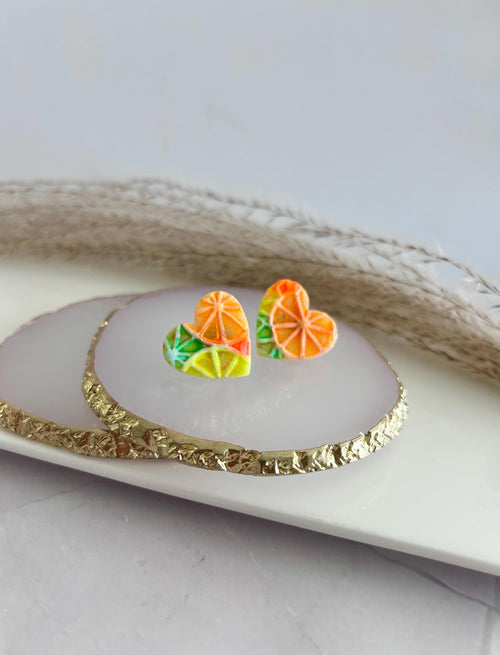 Bright Neon Citrus Studs, Blood Orange Earrings, Foodie Citrus Grapefruit Lime Lemon Clay Jewelry