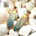 Surfboard Earrings, Orange and Green Moon Dangles, Embossed Clay Handmade Jewelry