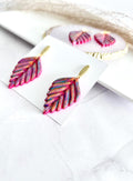 Hand Painted Leaf Earrings, 24k Gold Multicolor Earrings, Colorful Ceramic Clay Dangles, Hypoallergenic Clay Lightweight Jewelry