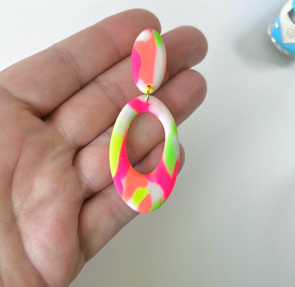 Handmade Neon 80s Polymer Clay Dangle Earrings