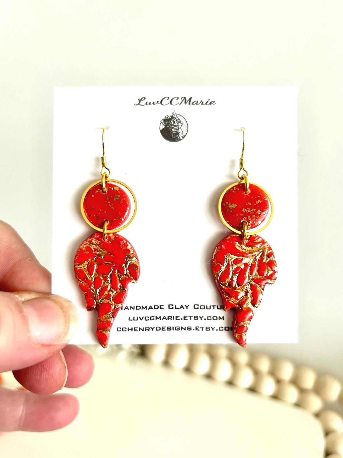 Fire Year Earrings, Red and Gold Flames, Lightweight Clay Drop Dangles