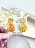 Neon Orange Slice Foodie Earrings, Grapefruit, Lemon, Lime, Unique Handcrafted Dangles, 90s Statement Clay Jewelry