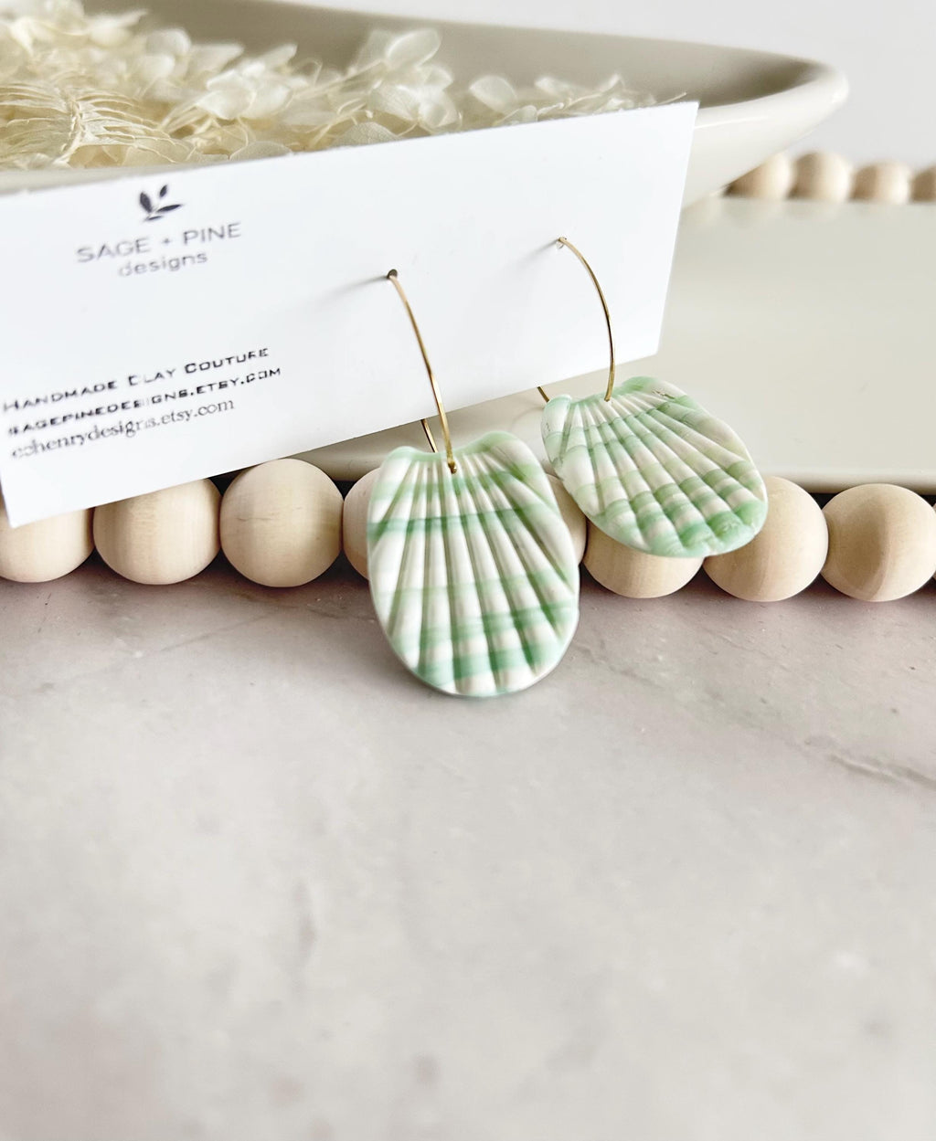 Mint Green Shell Earrings, Coral Peach and White Seashell Dangles, Coastal Vacation Dangles Beach Jewelry