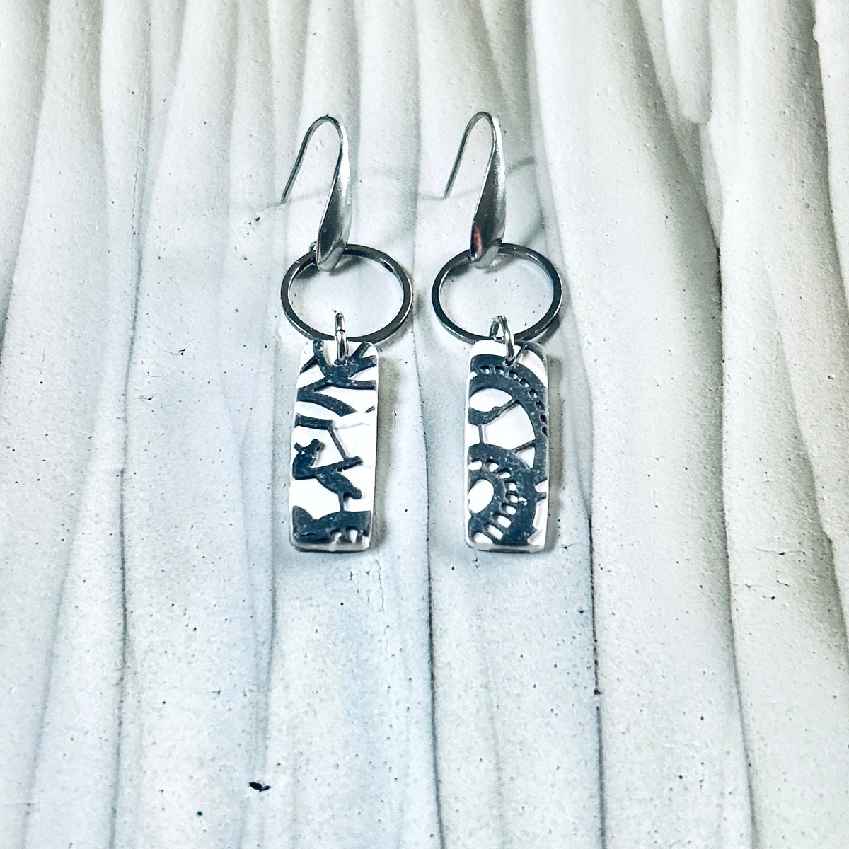 Handmade Boho Floral Lace Clay Earrings: Stainless Steel Dangles