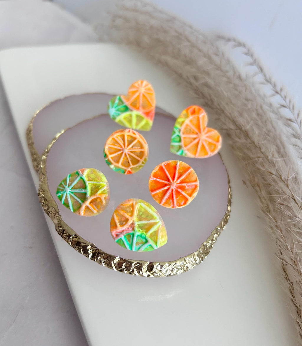 Bright Neon Citrus Studs, Blood Orange Earrings, Foodie Citrus Grapefruit Lime Lemon Clay Jewelry