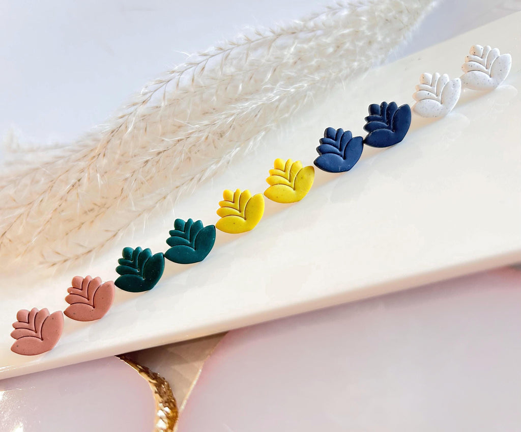 Lotus Flower Stud Earrings, Handmade Clay Everyday Jewelry Gift for Her