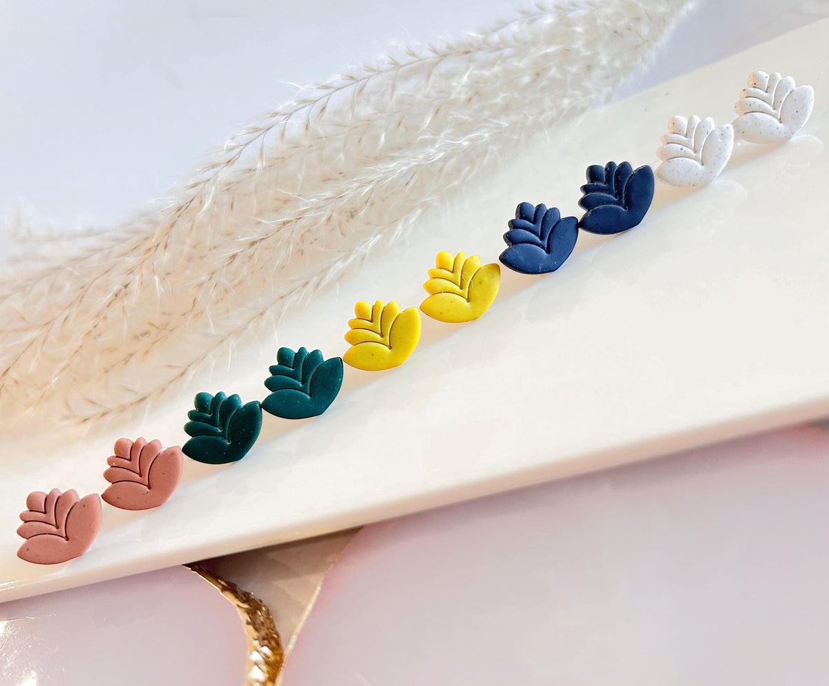 Lotus Flower Stud Earrings, Handmade Clay Everyday Jewelry Gift for Her