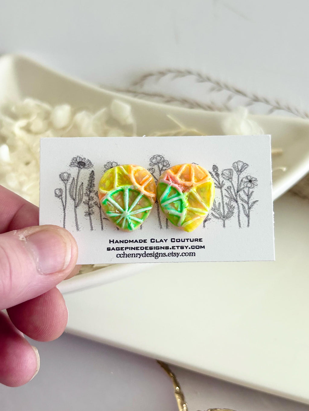 Bright Neon Citrus Studs, Blood Orange Earrings, Foodie Citrus Grapefruit Lime Lemon Clay Jewelry