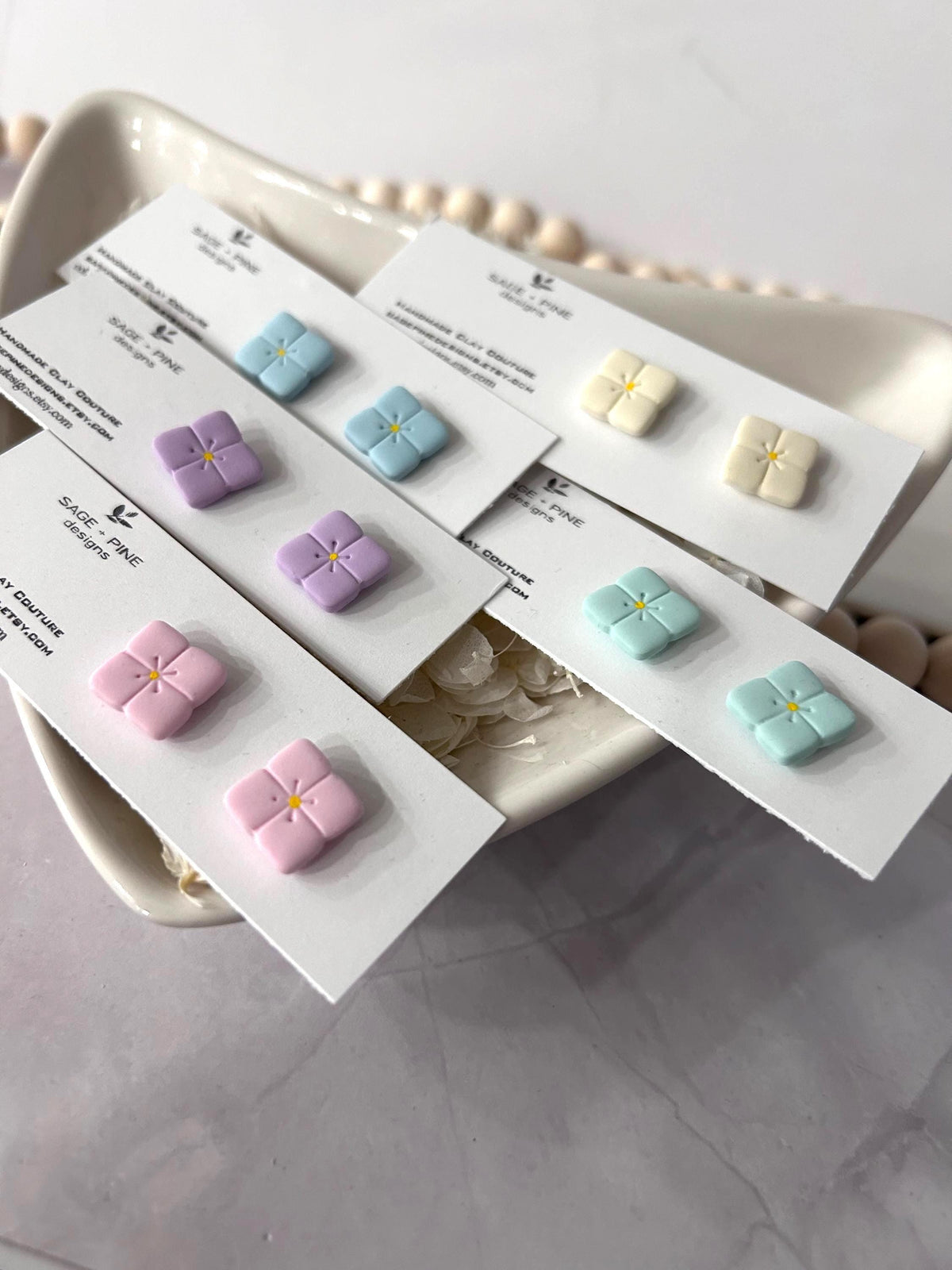 Pastel Hydrangea Flower Studs, Small Clay Post Earrings, Birthday Gift for Girl, Hypoallergenic Studs