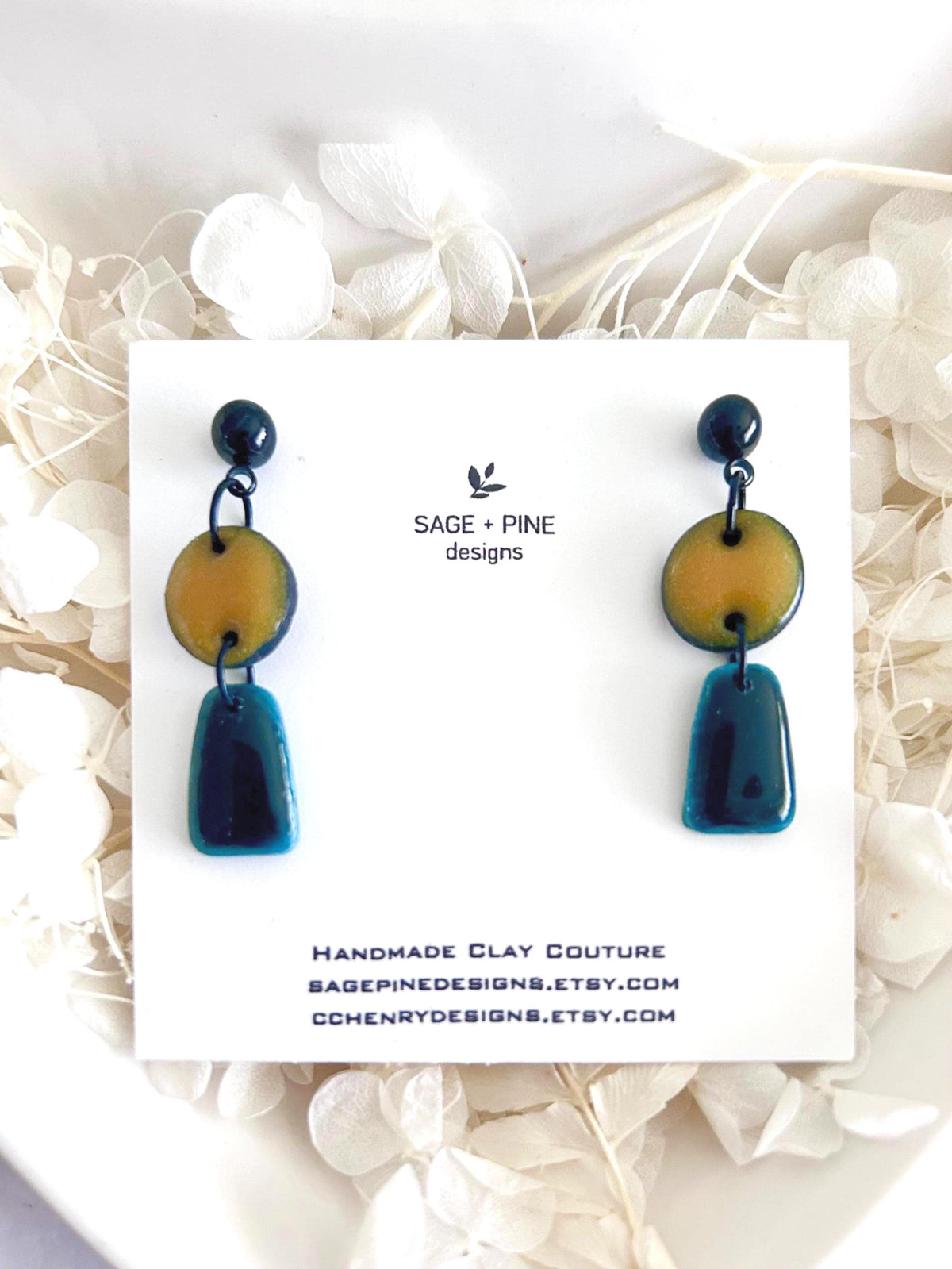 Olive Mustard Huggie Hoops, Bold Modern Earrings, Black Clay Dangles, Handmade Lightweight