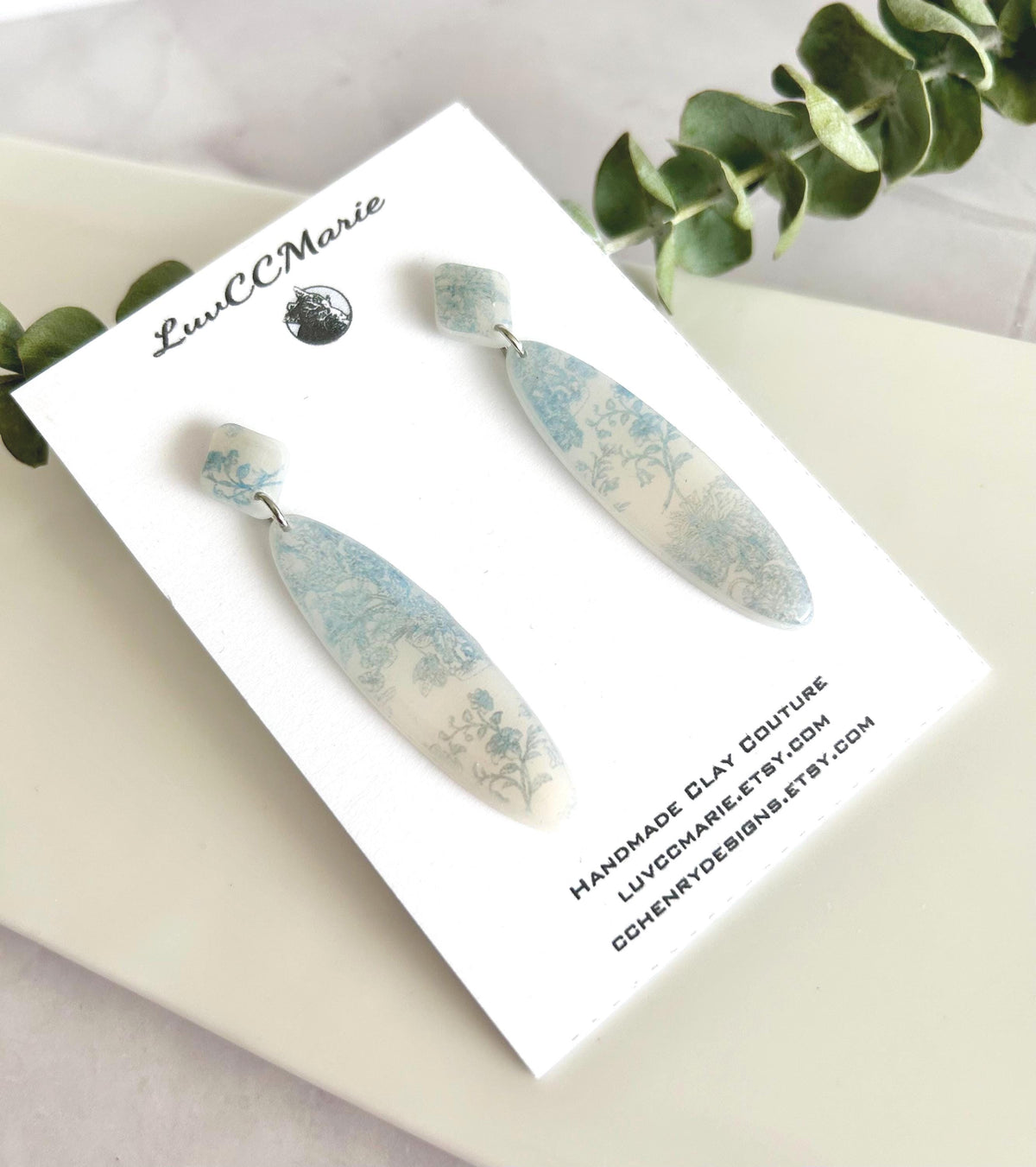 White and Light Blue Floral Earrings, Chinoiserie Dangles, Elegant Bridal Wedding Gift