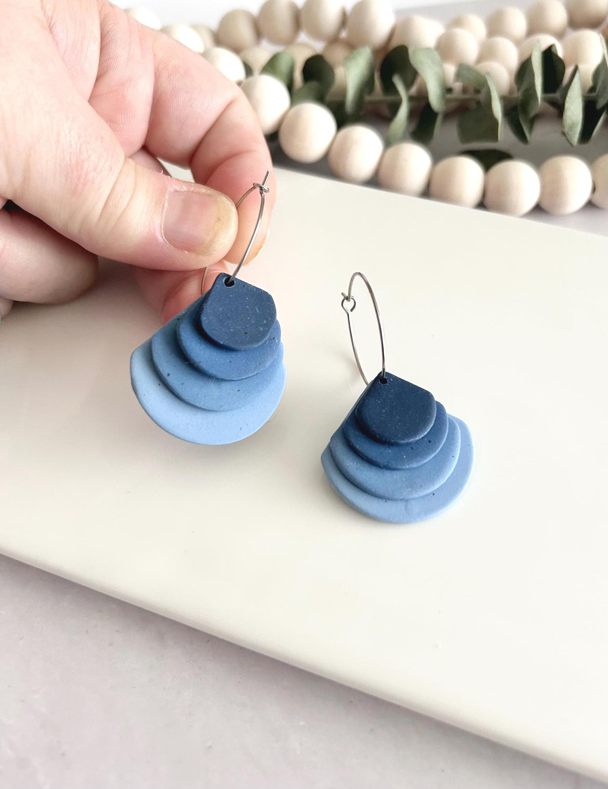 Butter Yellow or Light Blue Hoop Earrings, Geometric Boho Dangle Hoops, Lightweight Handmade Jewelry