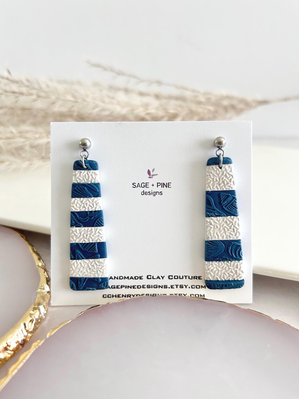 Asymmetrical Creamy White and Teal Blue Silver Long Dangle Earrings, Handmade Clay Coastal Jewelry