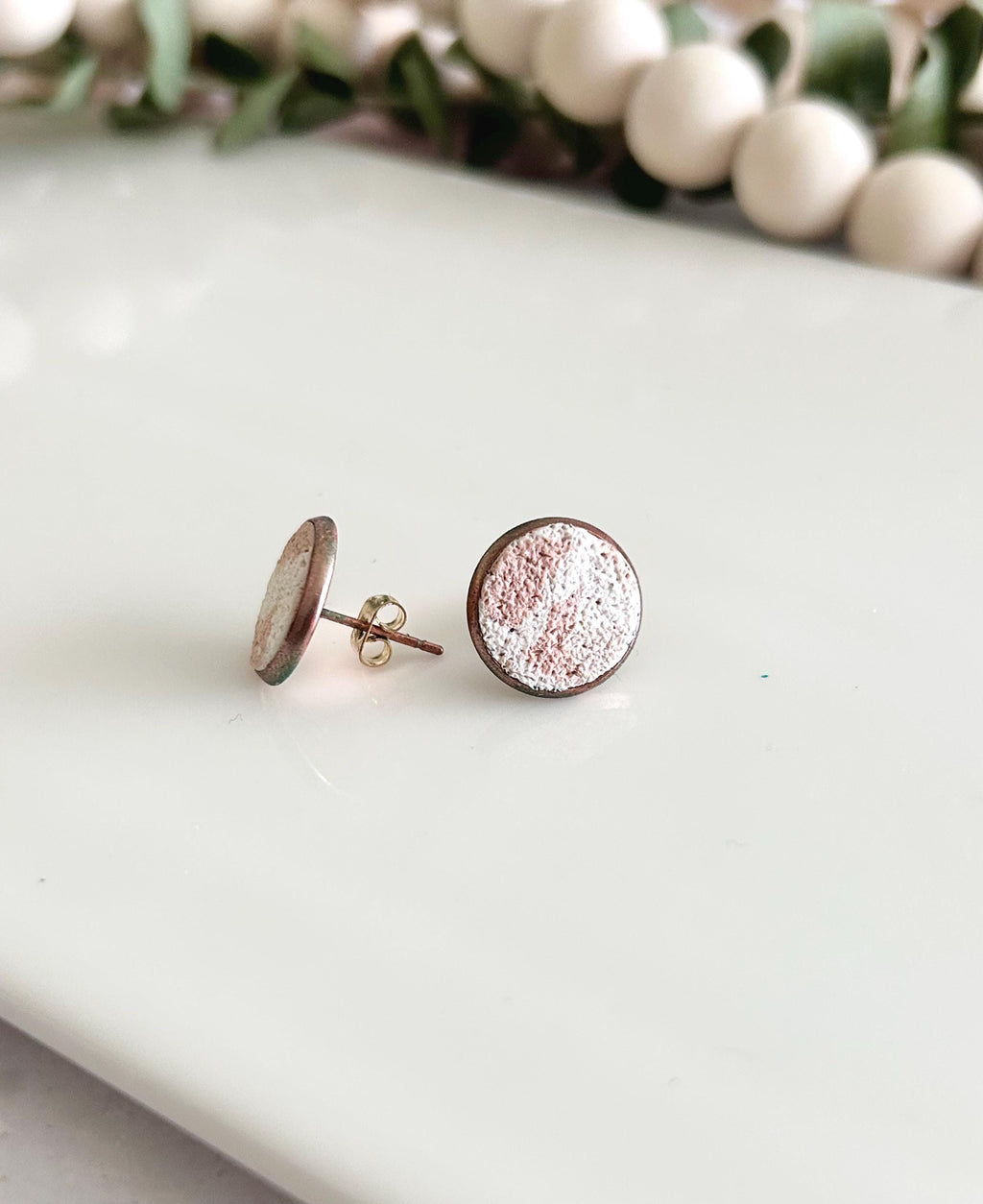 Beige and Blue Terrazzo Clay Stud Earrings Set, Beachy Coastal Vacation Studs, Handmade Jewelry