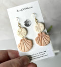 Handmade Clay Coastal Earrings, White Shell Sand Dollar Dangles, 18k Gold Vacation Jewelry