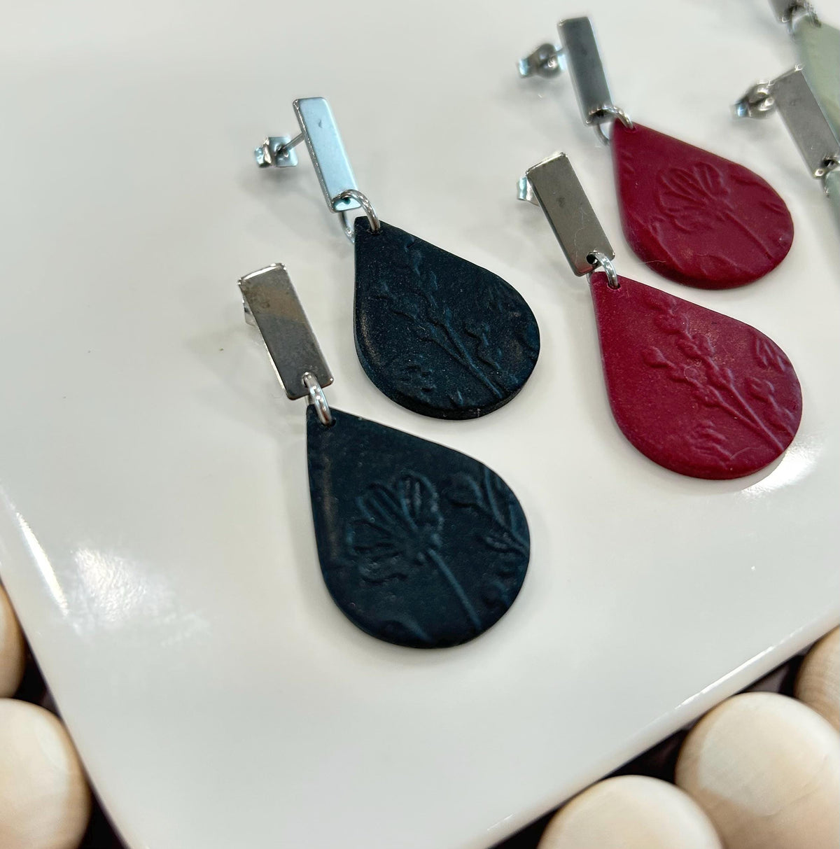 Wildflower Earrings, Floral Clay Dangles, Teardrop Drops, Handmade Jewelry Gift for Mom