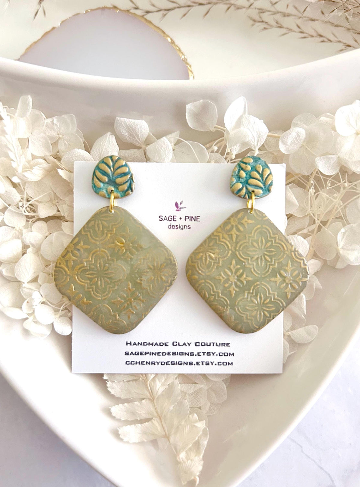 Gold & Sage Drop Studs, Santorini Earrings, Statement Arches, Holiday Jewelry