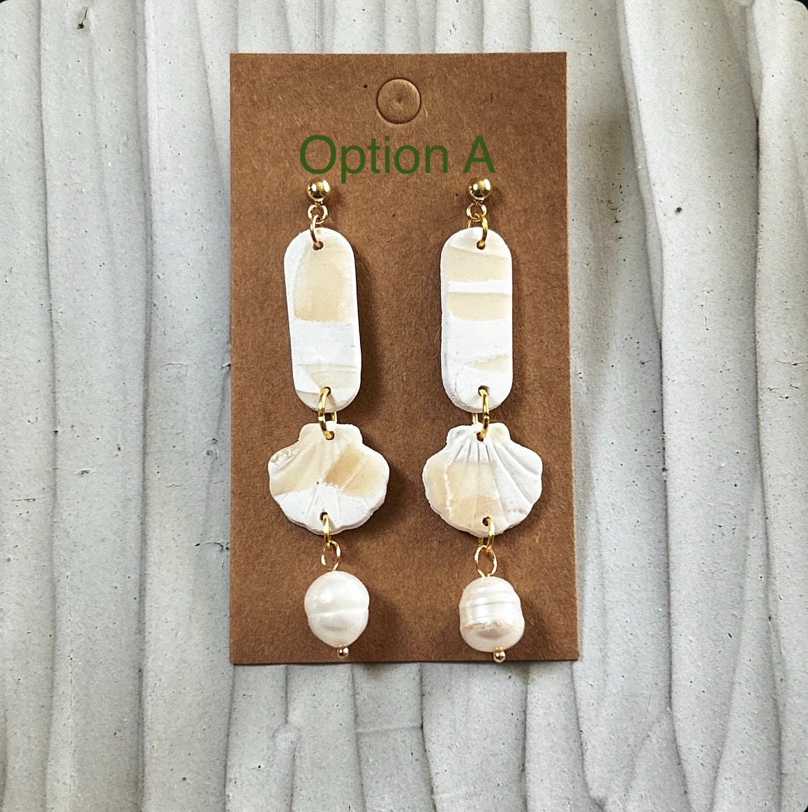 Seashell Earrings, Cream and White Clay Dangles, Coastal Beach Vacation Handmade Jewelry