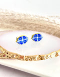 Handmade Lemon Santorini Tile Stud Earrings, Blue White Polymer Clay, Mediterranean Jewelry
