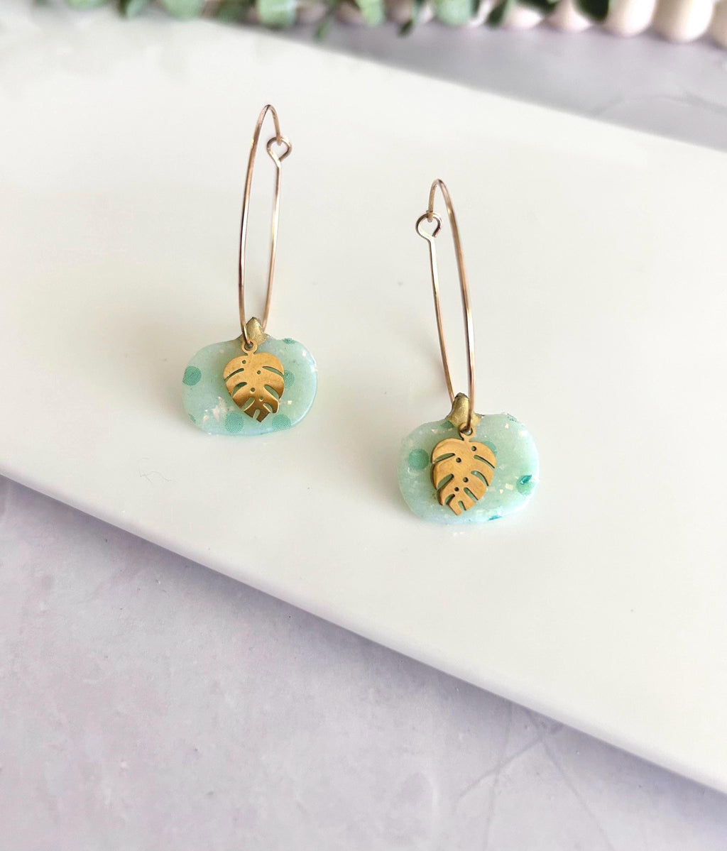 Pastel Pumpkin Earrings, Mint Green Clay Hoops, Handmade Lightweight Fall Jewelry