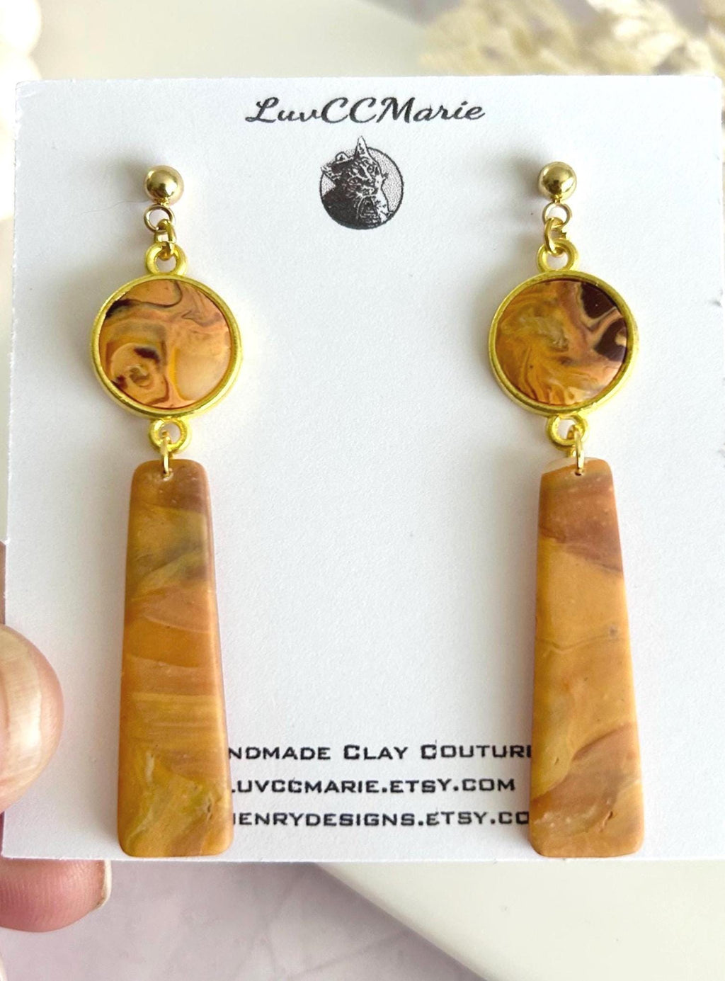Mustard Yellow Clay Earrings, Abstract Bar Dangles, Long Drop Mid-century Modern Handmade Boho Jewelry