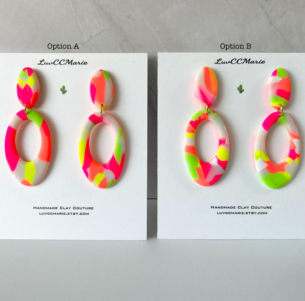 Handmade Neon 80s Polymer Clay Dangle Earrings