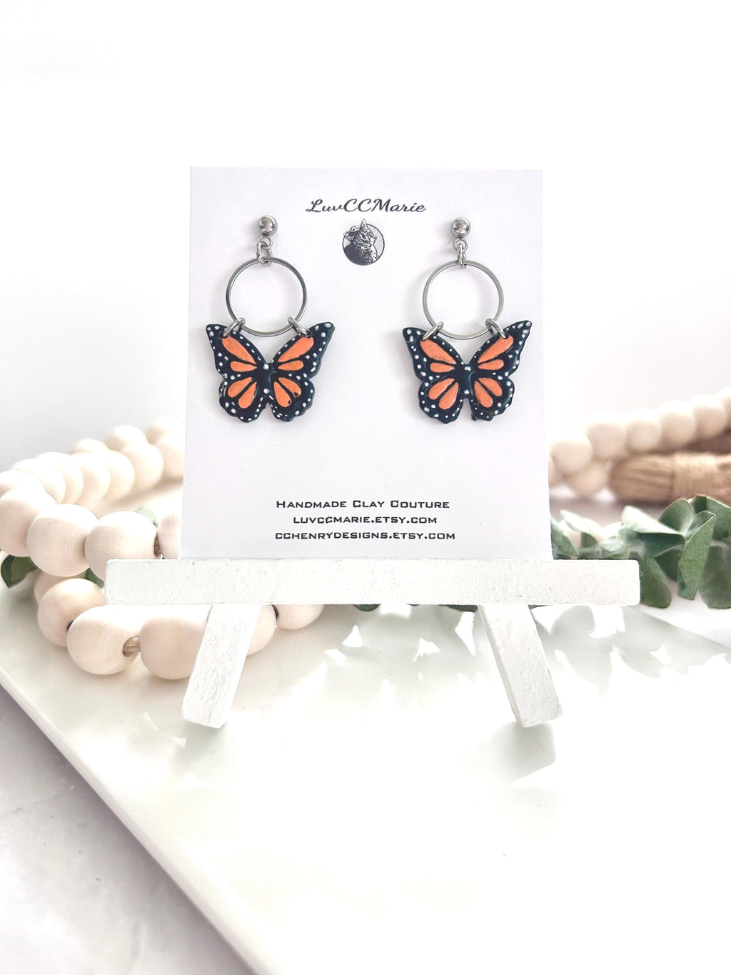 Monarch Earrings, Butterfly Dangles, Orange and Black, Handmade Fashion Jewelry