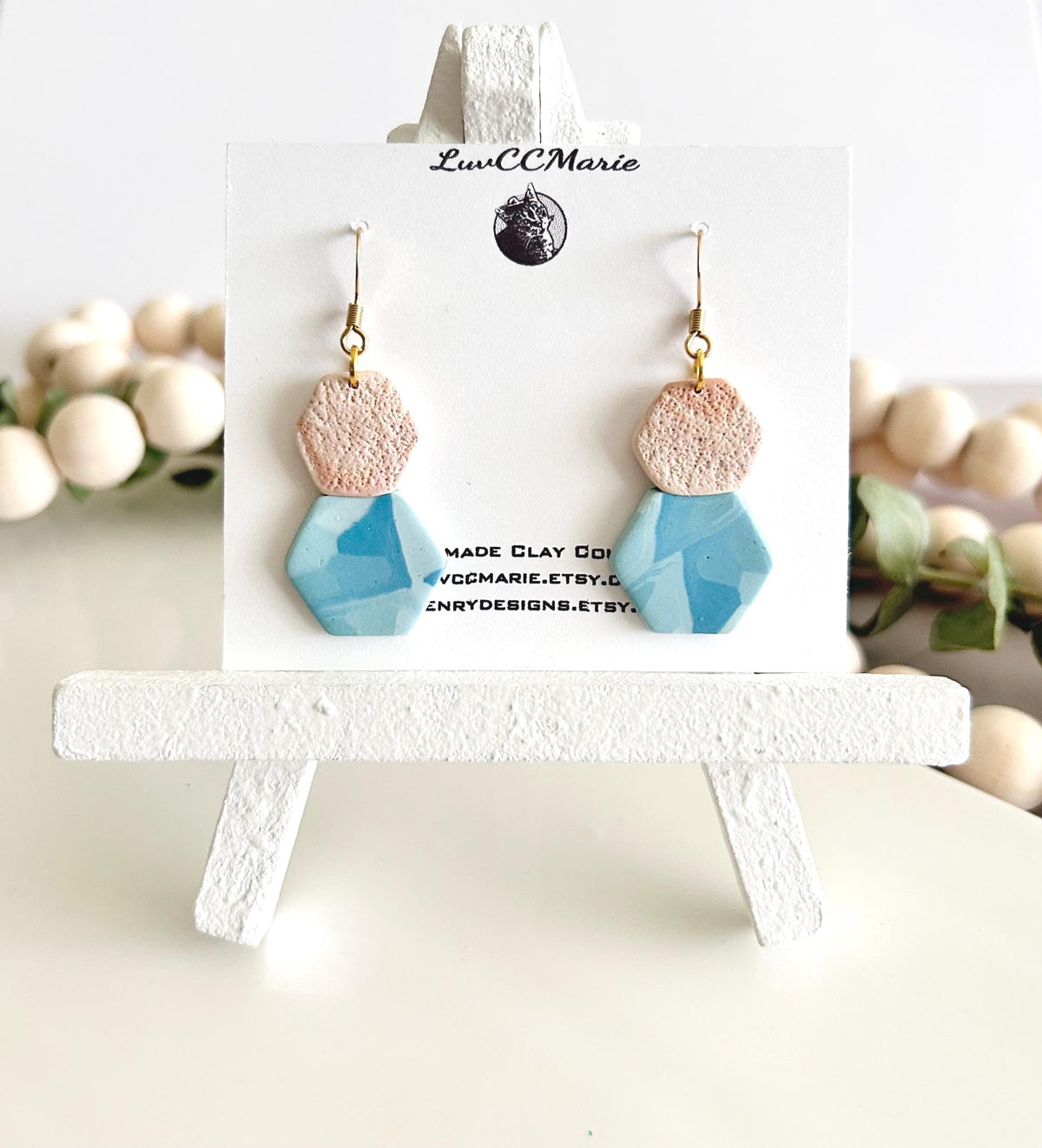 Blue Terrazzo Clay Dangle Earrings, Summer Dangles, Beachy Beige Coastal Vacation Handmade Jewelry