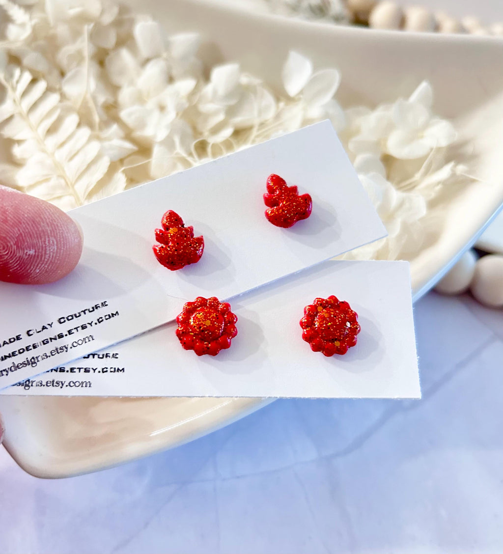 Year of Fire Studs, Sparkly Flame Red Clay Post Earrings